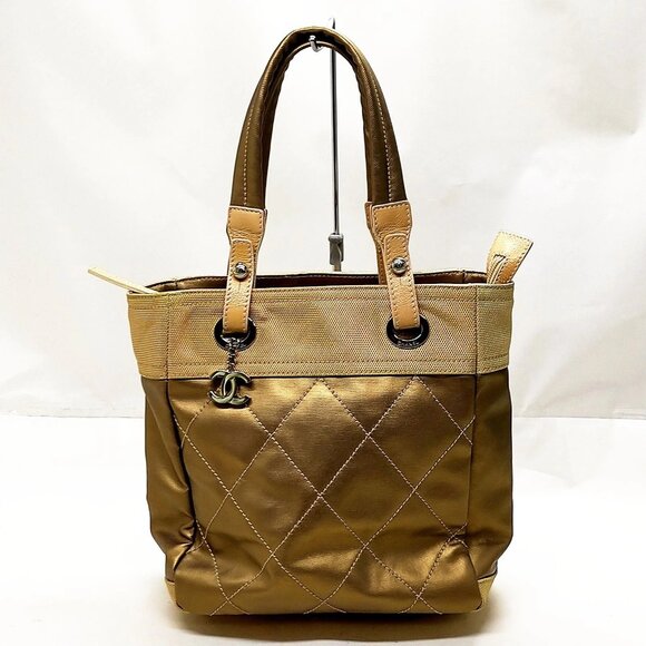 Chanel Hand Bag Gold Coated Canvas 495-081325 - Picture 1 of 13